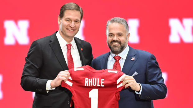 Matt Rhule and Trev Alberts intro presser Nebraska football USATSI_19521010